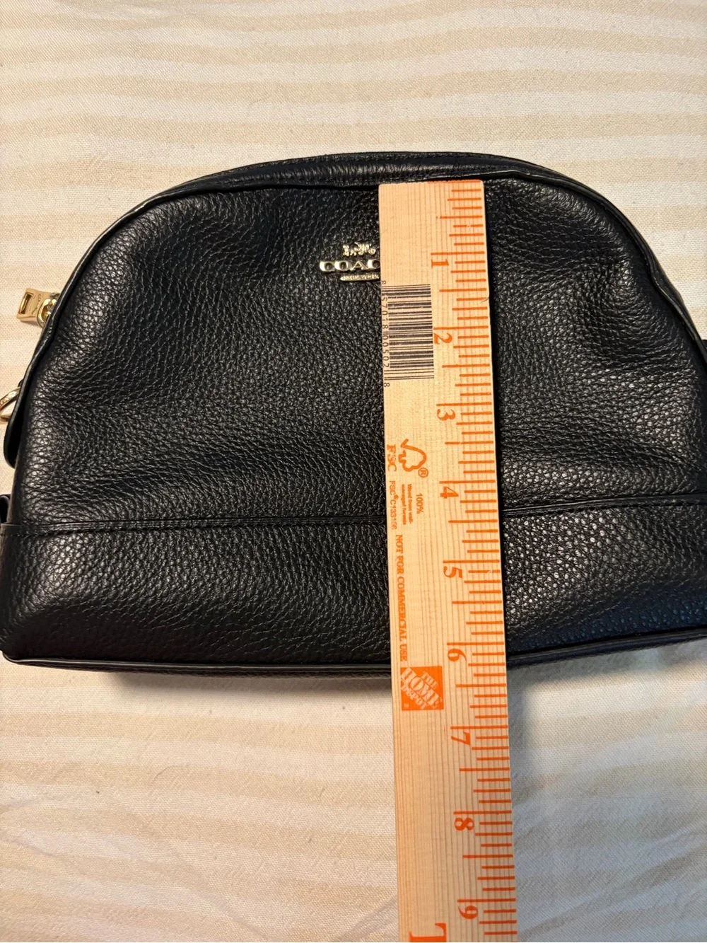 COACH F76673 Black Pebble Leather Zip Top Dome Clutch Purse - No Strap